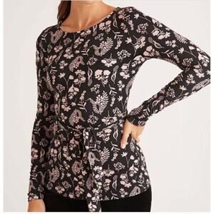 Boden Bernadette Jersey Top Floral Stretch Belted Shirt Size 6